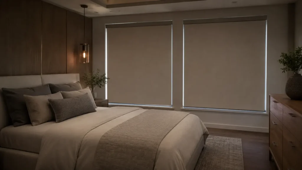 Blackout roller shades installed in a San Jose bedroom