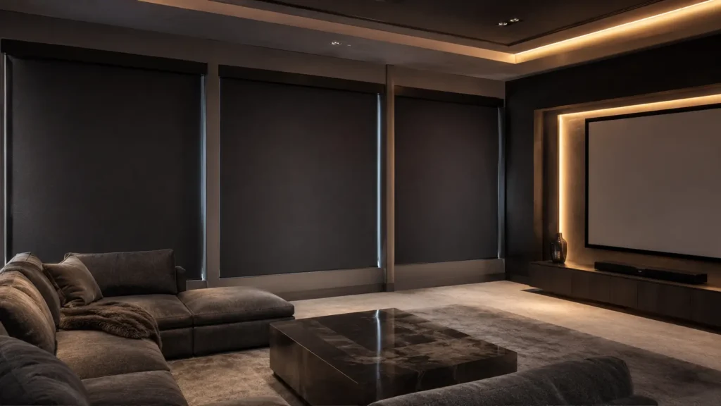 Blackout roller shades installed in San Jose living room for full light control