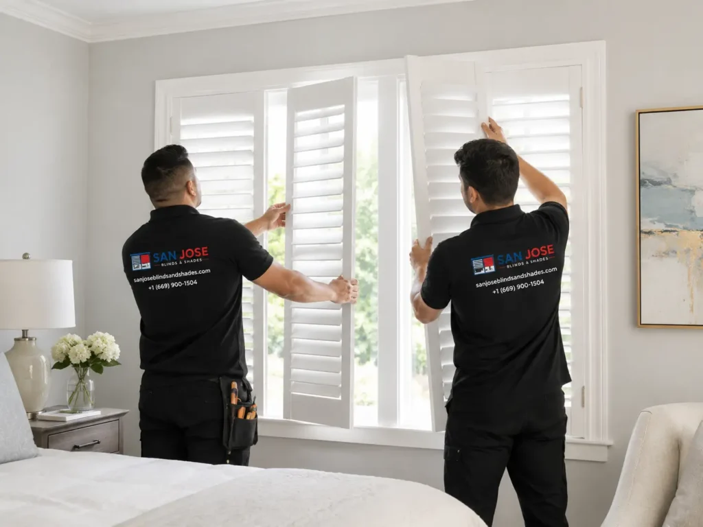 Professional plantation shutter installation in a San Jose CA home